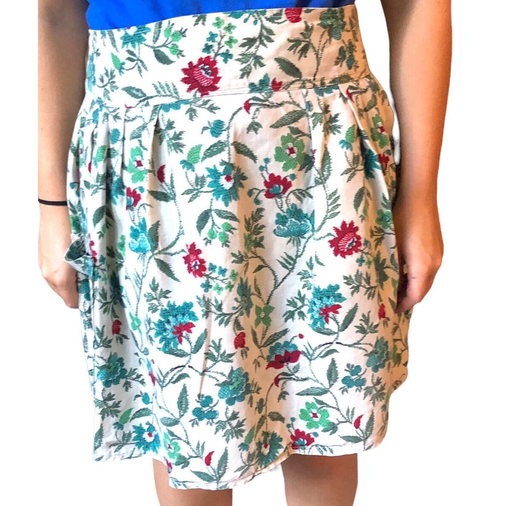 Vintage Floral Print Half Apron Tie Back Rick Rack Granny Chic 40's 50's Pocket